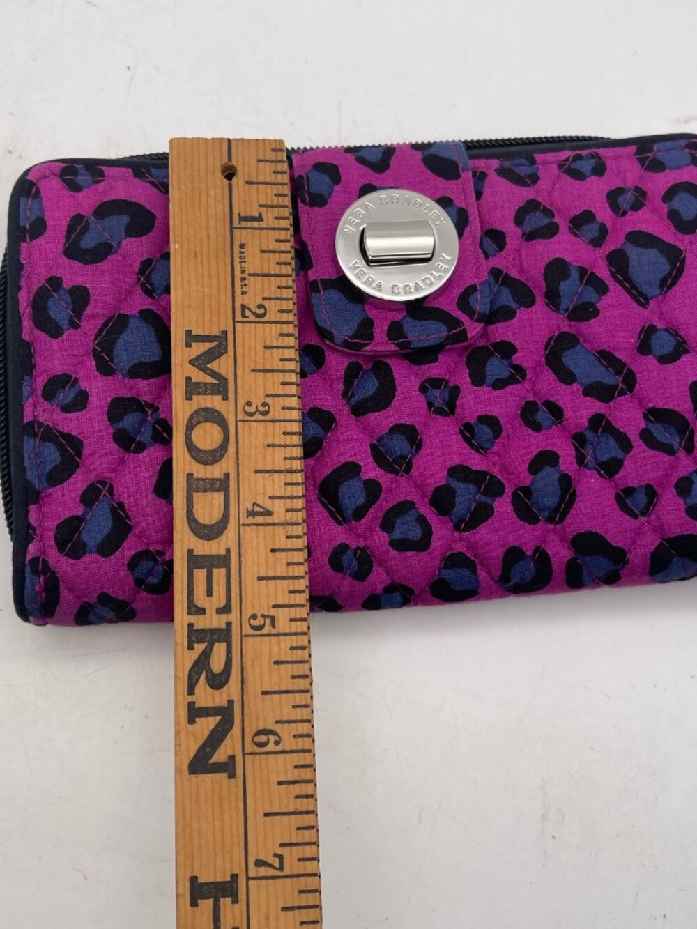 Vera Bradley Quilted Wallet With Turn Lock Purple Leopard Cheetah Print T20 - Picture 3 of 8
